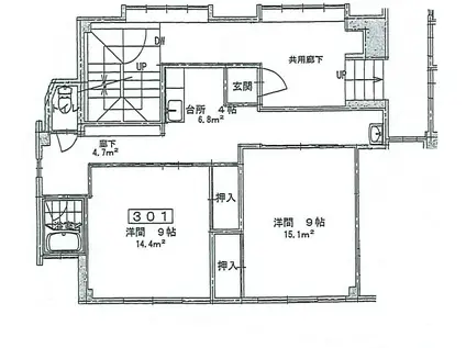 サンハイツA(2DK/3階)の間取り写真