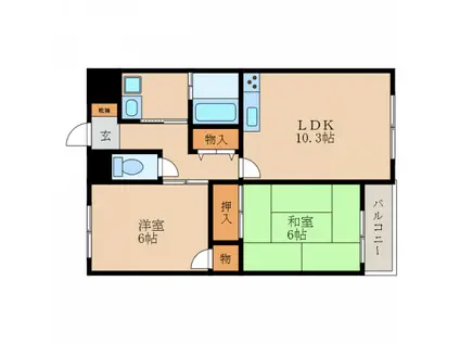 HOUSE I 壱番館(2LDK/3階)の間取り写真