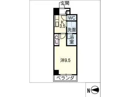 ゼフィール大曽根(1K/7階)の間取り写真