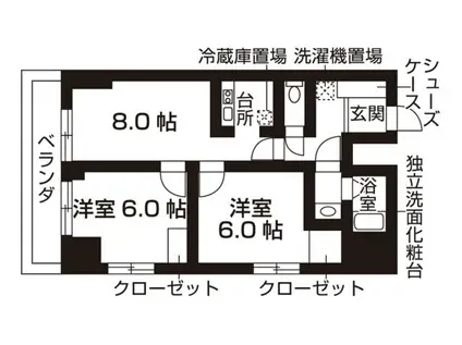 パルナシウス北上野(2DK/13階)の間取り写真