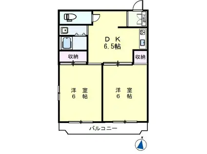 シャトル伊勢原(2DK/4階)の間取り写真
