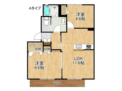 ラ・フォンテーヌC棟(2LDK/1階)の間取り写真