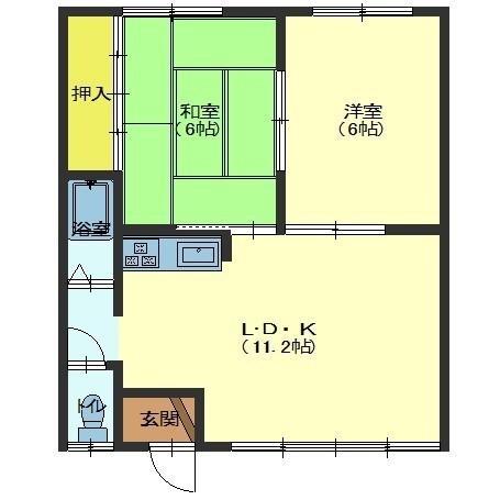 ハイツ花咲山(2LDK/2階)の間取り写真