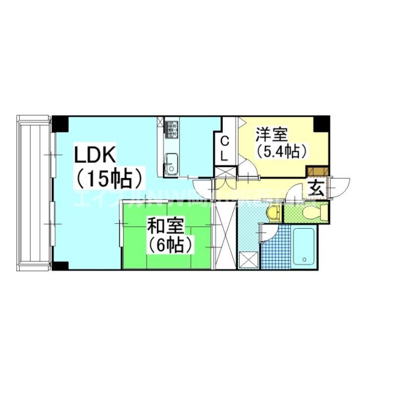 グリーンビレッジ北方(2LDK/2階)の間取り写真