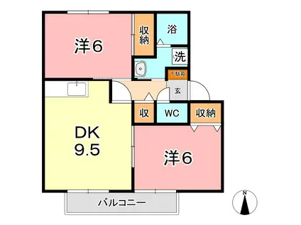 ラピュータ大島B棟(2LDK/1階)の間取り写真
