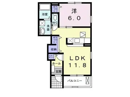 アメニティー鶴崎(1LDK/1階)の間取り写真