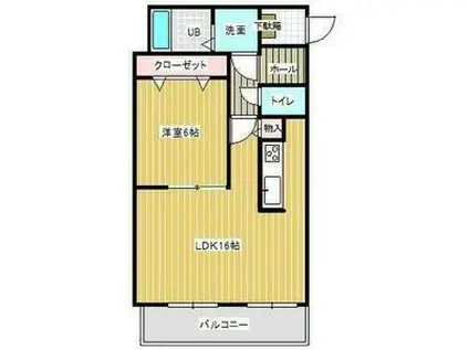 ウッドベルスクエアB棟(1LDK/2階)の間取り写真