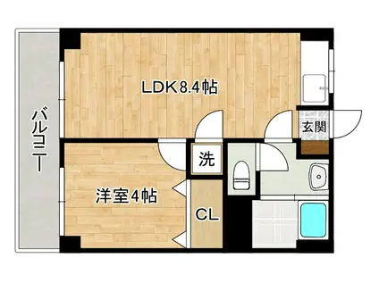 第二日之出ビル(1LDK/4階)の間取り写真