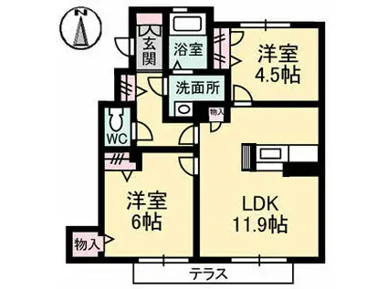 シャーメゾン上泉(2LDK/1階)の間取り写真