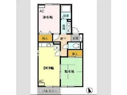 ツインスカイコート A(2DK/2階)の間取り写真