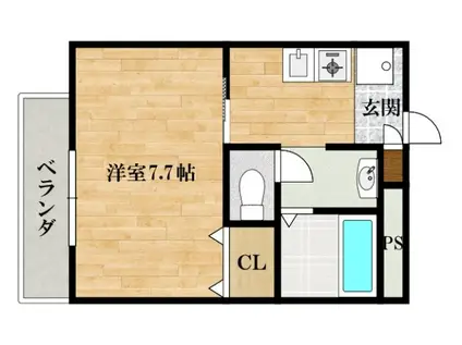 ヴィラ・ソレイユA棟(1K/2階)の間取り写真