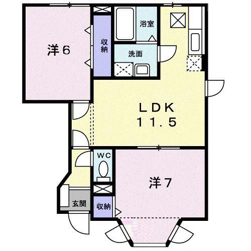 リジェール1号館(2LDK/1階)の間取り写真