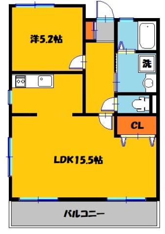 ディマンドハイツA棟(1LDK/2階)の間取り写真