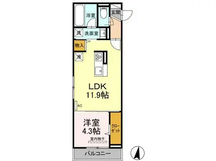 DーRESIDENCE西町(1LDK/3階)の間取り写真