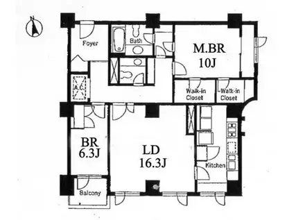 麻布テラスアパートメント(2LDK/4階)の間取り写真