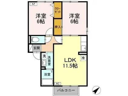 メゾンポルテA(2LDK/2階)の間取り写真