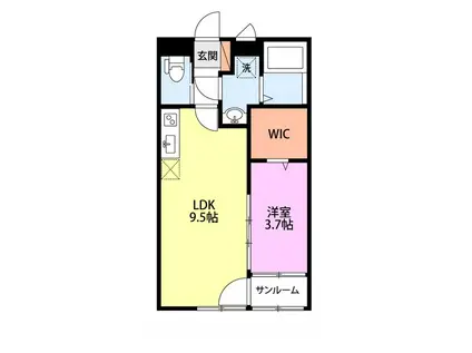 サニープレイス蓮潟(1LDK/1階)の間取り写真