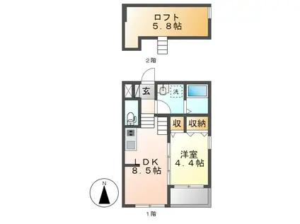 グランドエステート(1LDK/2階)の間取り写真