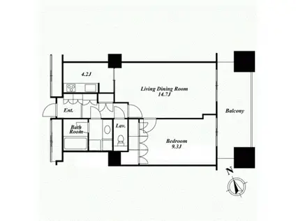 六本木ヒルズレジデンスB(1LDK/23階)の間取り写真