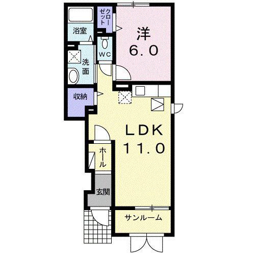 ジェントリー(1LDK/1階)の間取り写真