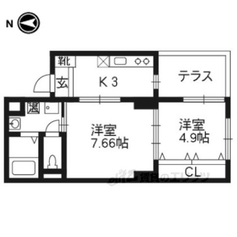 北野エスポワコリン(2K/1階)の間取り写真