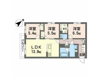 エクラージュ多治米II(3LDK/2階)の間取り写真