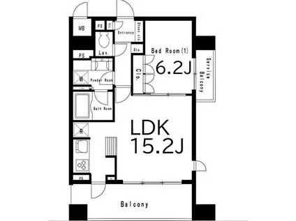 ラ・セルコート元町(1LDK/7階)の間取り写真