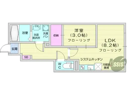 愛の杜アパート(1LDK/1階)の間取り写真