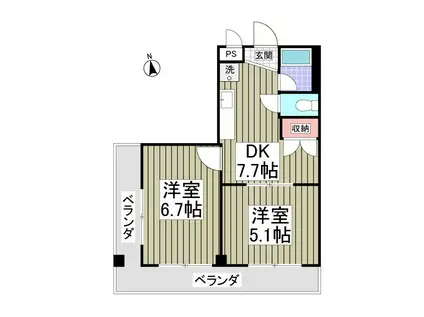 サンオールマンション(2DK/3階)の間取り写真