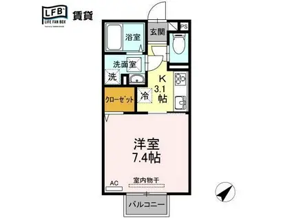 カレッジタウン E・F棟 E棟(1K/1階)の間取り写真