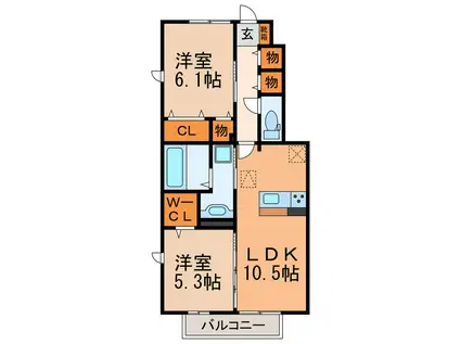 サザンクロス・グランシャリオ(2LDK/1階)の間取り写真