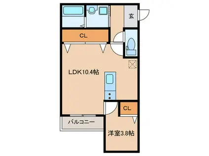 アンレーヴ九工大(1LDK/2階)の間取り写真