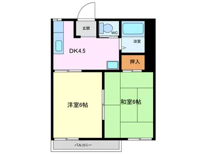 タウニーあけぼのA棟(2DK/1階)の間取り写真