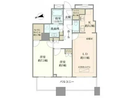 クレストプライムタワー芝(2LDK/30階)の間取り写真