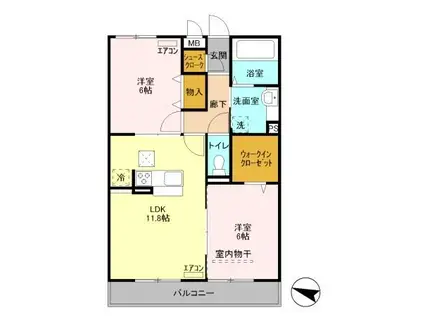 プリムヴェール十五番館(2LDK/1階)の間取り写真