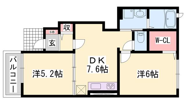 クリアネスI(2DK/1階)の間取り写真