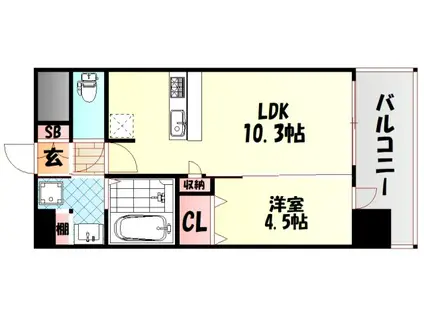 スプランディッド難波キャトル(1LDK/4階)の間取り写真
