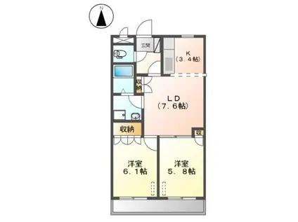 ウエストSIDEひたち野III(2LDK/2階)の間取り写真