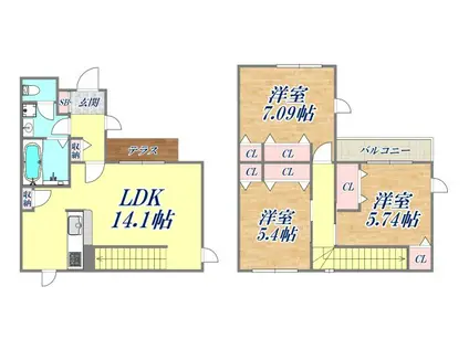 ヴァン・ソレアード北伊丹南(3LDK/1階)の間取り写真