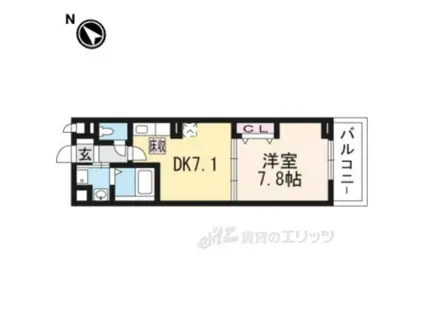 ロン ボヌール 宇治(1DK/1階)の間取り写真