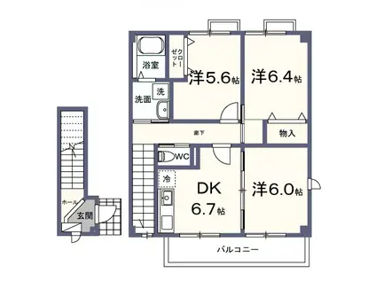 ベルク・ヴィラ(3DK/2階)の間取り写真