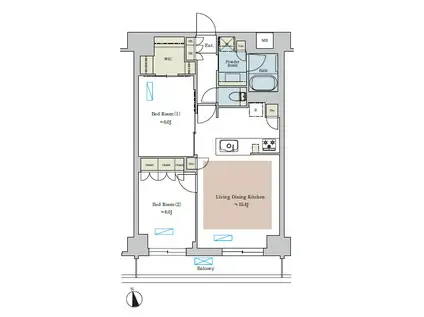 BRILLIA IST 池尻大橋(2SLDK/6階)の間取り写真