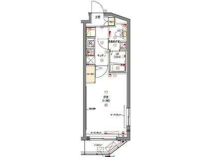 グロウワード東京Nアリビエ(1K/3階)の間取り写真