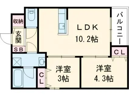 GLANZ 六ツ門(2LDK/4階)の間取り写真