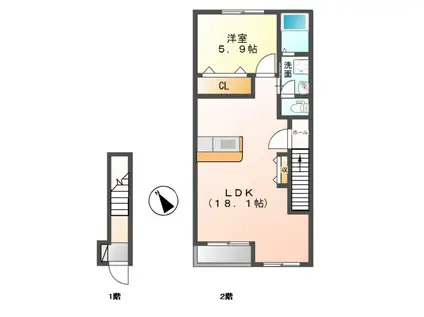ベアトリーチェ(1LDK/2階)の間取り写真
