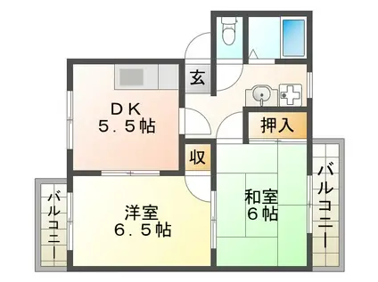 フレグランス本多聞(2DK/2階)の間取り写真