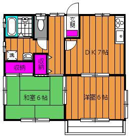 ジュネス横尾 B(2DK/2階)の間取り写真