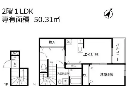 グリーンヒル大和(1LDK/2階)の間取り写真