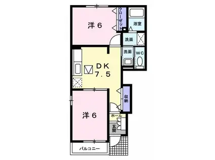 リヴィエールII A(2DK/1階)の間取り写真