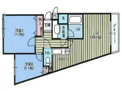 ヴェナビスタ三原(2LDK/1階)の間取り写真